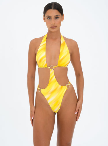 Tie Back One Piece With Ring Yellow Stripe